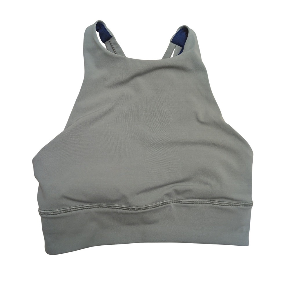 Lululemon Energy Bra High Neck Longline Tough Green Sz 4 Yoga Gym Athleisure